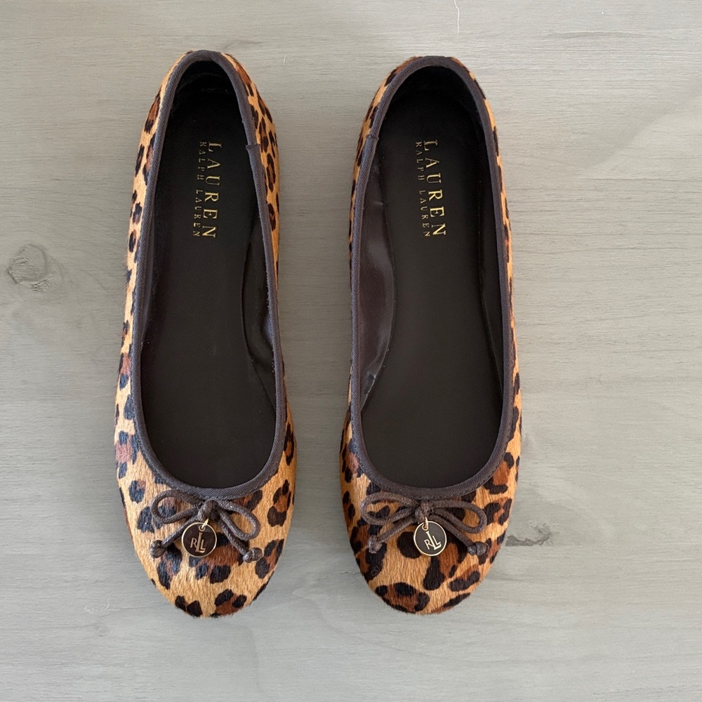 Lauren Ralph Lauren Abira Leopard Print Calf Hair Ballet Flat Shoe Size 7 1/2
